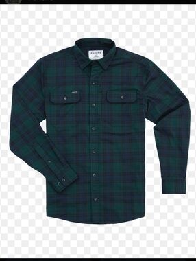 Poncho The Cascade Performance Flannel Green And Blue Plaid Button Front Shirt